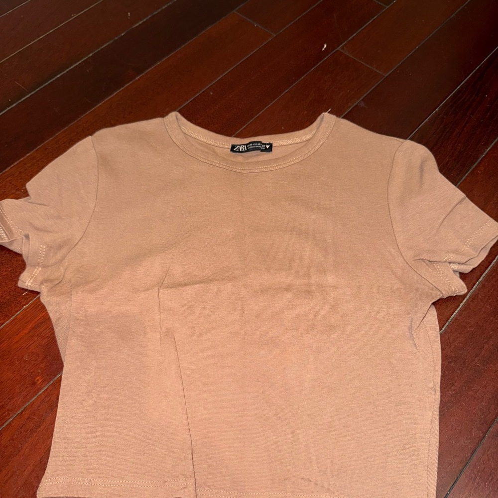 Zara Light Brown Crew Neck Top